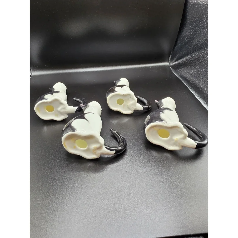 4 Tuxedo Cat Bone‎ China Napkin Rings Vintage